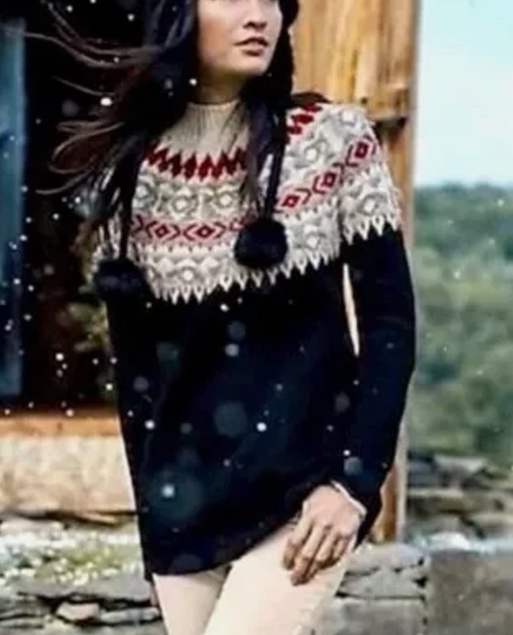 NEW J.JILL BLACK FRINGED NORDIC FAIR ISLE LONG SLEEVE SWEATER SIZE XSP XS PETITE